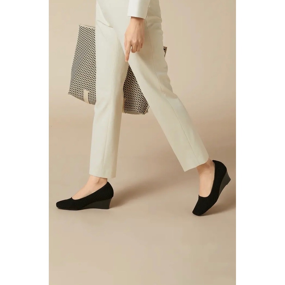 Vivaia Margot Square-Toe Wedge Pumps Black Knit Sustainable Shoes EU/39.5 US/8.5